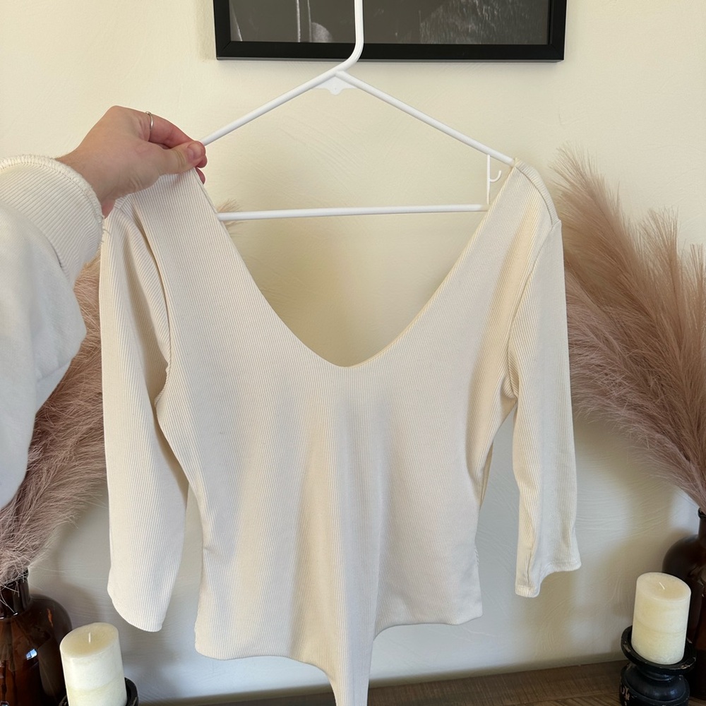 H&M Off-White V-Neck Blouse